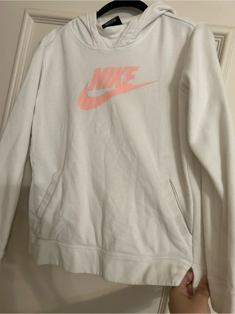 Nike White Pullover Hoodie with Pink Swoosh